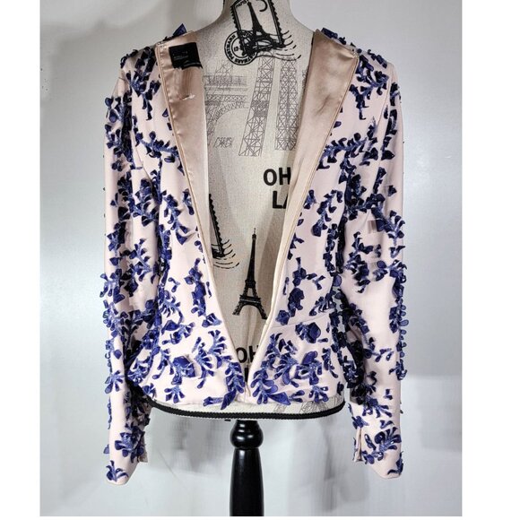 Bibhu Mohapatra Couture 3D Appliqué Floral Top, Blush/Navy, Womens Size 8 - Picture 6 of 8